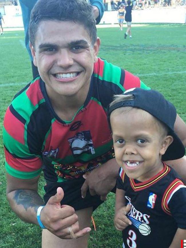 The happy nine-year-old with Rabbitohs star Latrell Mitchell. Picture: Twitter