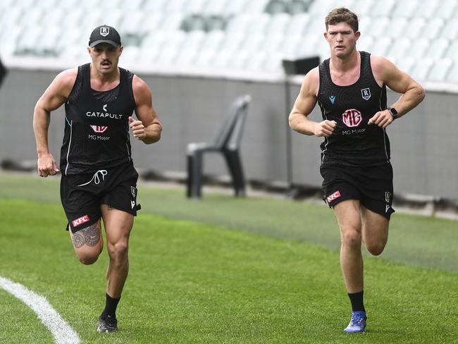 Sam Powell-Pepper and Mitch Georgiades at Power training last week. Picture Mark Brake