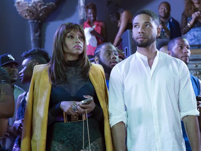 araji P. Henson, left, as Cookie Lyon and Jussie Smollett as Jamal Lyon in a scene from Empire. Picture: Chuck Hodes/Fox via AP 