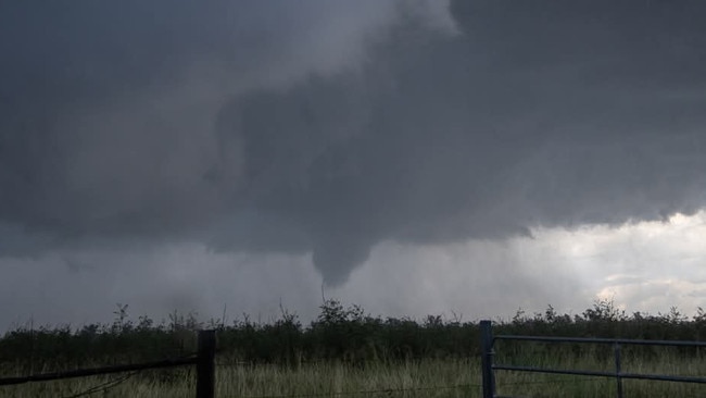 Storm chaser Justin Noonan captured a tornado form during a supercell storm that hit Kaimkillenbun on the Western Downs. Photo: Storm Chaser Justin Noonan.