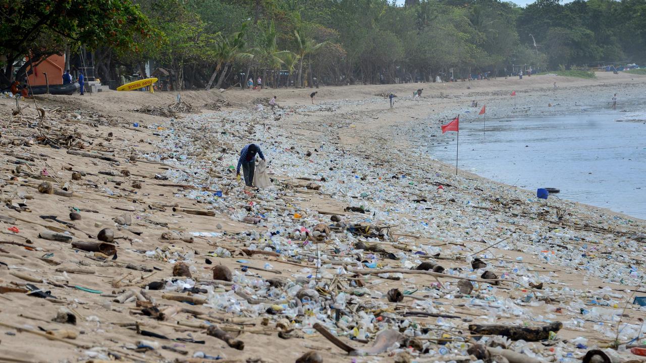 Bali’s iconic beaches have become buried by rubbish. Picture: Sonny Tumbelaka/AFP