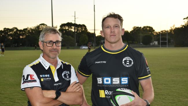Caloundra Rugby Union 2023 head coach Dan Atkins with captain Jake Helgesen. Picture: Eddie Franklin