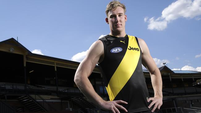 Tom Lynch tries out his new colours at Punt Rd after joining Richmond as a free agent.