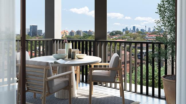 Artist impression of an apartment's balcony in 'The Kensington'.