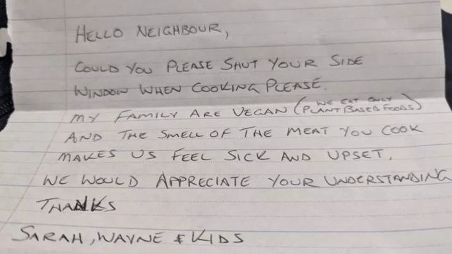 Kylie's neighbours requested they stop cooking meat not once.... Picture: Hey Perth/Facebook