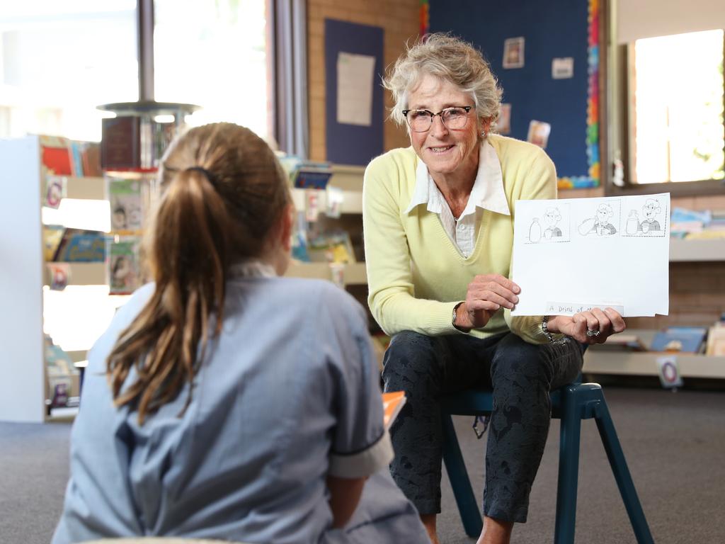 Teacher Sue Gross from St Cecilia's School at Balgowlah, NSW. She has been doing zoom reading groups with some of the kids who need it and giving them the tools to complete history assignments. Picture: Richard Dobson