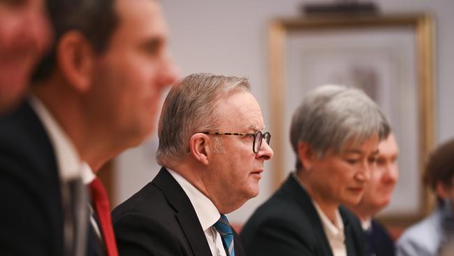 CANBERRA, Australia - NewsWire Photos - August 20, 2024: President-elect Prabowo SubiantoÃÂ meets with Chris Bowen, Jim Chalmers, Richard Marles ,Prime Minister Anthony Albanese, Penny Wong and Tony Burke at Parliament House in Canberra. Picture: NewsWire / Martin Ollman