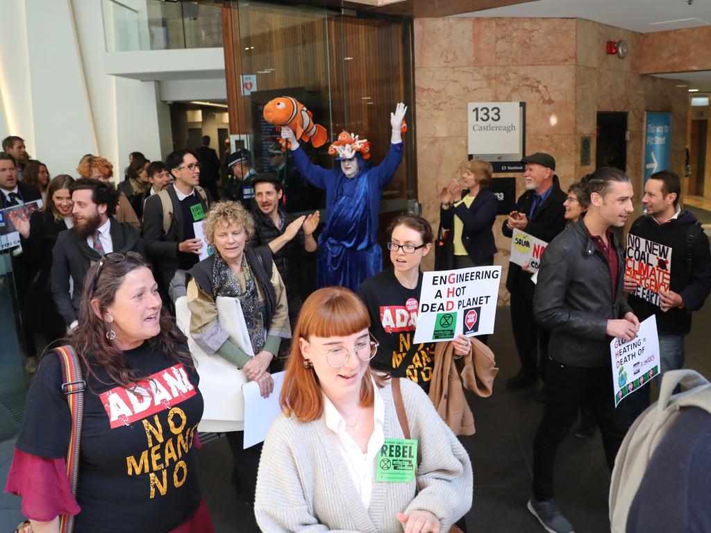 Protesters outside the Adani office at 133 Castlereagh street, Sydney. Picture: John Grainger