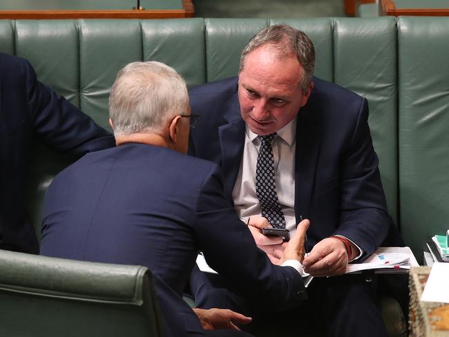 PM Malcolm Turnbull and Deputy PM Barnaby Joyce in Question Time in the House of Representatives Chamber at Parliament House in Canberra. Picture Kym Smith