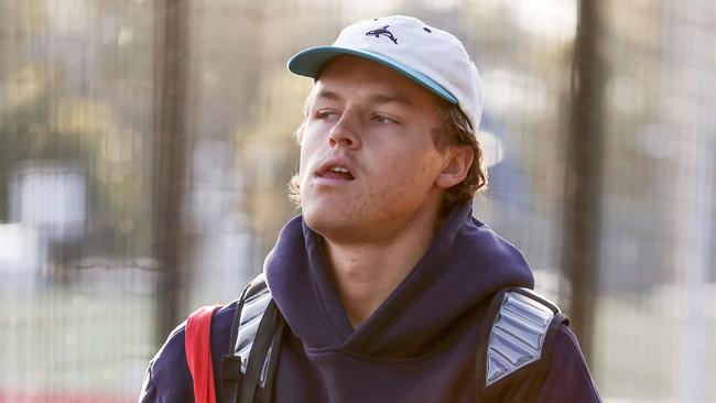 MELBOURNE . 20/02/2023.  AFL . Collingwood training at Olympic Park.  Jack Ginnivan of the Magpies arrives at the club this morning  . Pic: Michael Klein