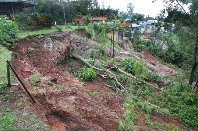JUNE 30, 2005: Flooding on the Gold Coast. Landslide at Lansell Avenue, Currumbin.
