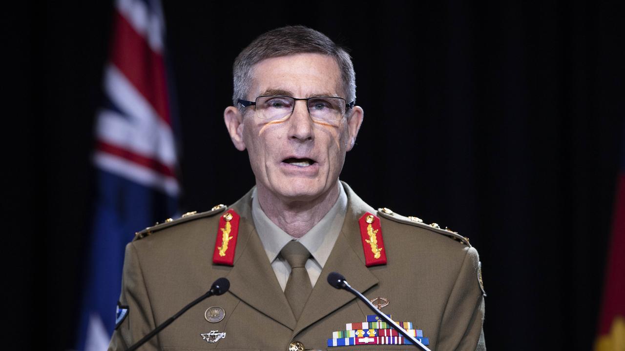 Chief of the Defence Force General Angus Campbell talking to media on the Afghanistan War Crimes report at Defence Headquarters in Canberra. Picture: NCA NewsWire /Gary Ramage