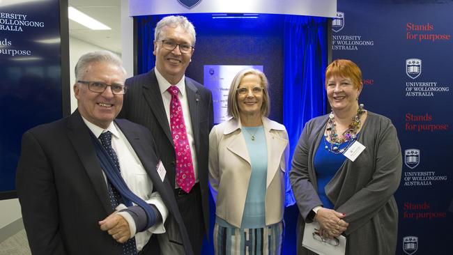 From left, Fowler MP Chris Hayes, University of Wollongong vice chancellor Paul Wellings, Lucy Turnbull and Liverpool mayor Wendy Waller. Picture: Melvyn Knipe