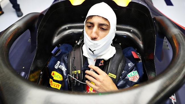 Daniel Ricciardo sits in his Red Bull with halo during 2016.