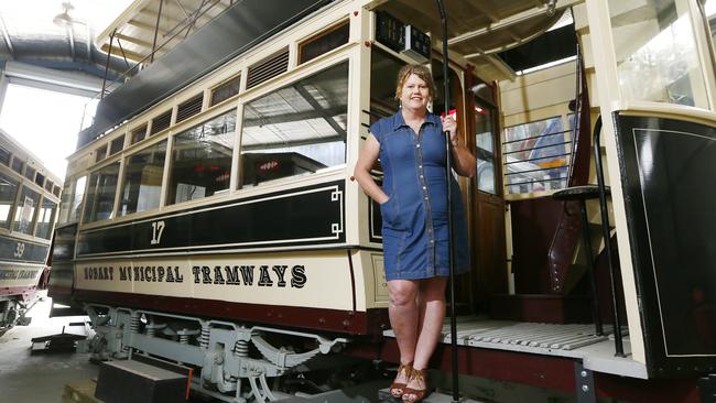 Historical renovated trams owned by the council could get up and running as a tourist attraction if Hobart had a visitor/tourist levy. Pictured with the trams is Hobart Mayor, Anna Reynolds. Picture: MATT THOMPSON