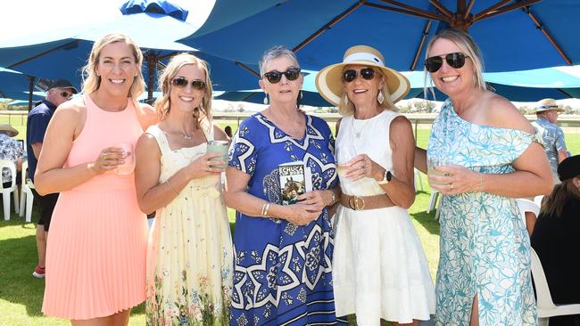 Danielle Price, Kal Formosa, Jenny Slater, Wendy Crisp and Tammie Chadwick at Moama Bowling Club Echuca Cup. Picture: David Smith