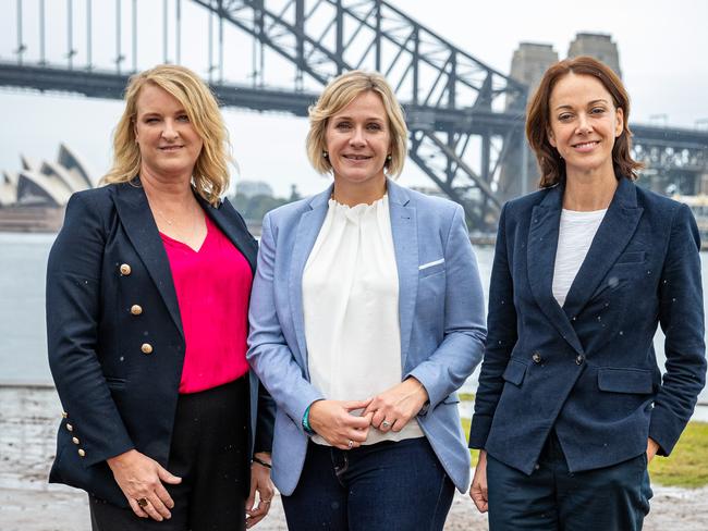 SYDNEY, AUSTRALIA - NewsWire Photos APRIL 28, 2022:  Kylea Tink, Independent candidate for North Sydney, Zali Steggall, Independent Member for Warringah and Dr Sophie Scamps, Independent candidate for Mackellar in McMahons Point.Picture: NCA NewsWire / Christian Gilles