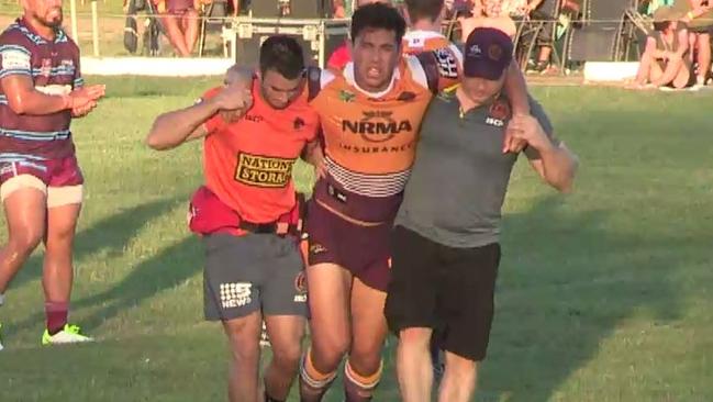 Andre Savelio may have suffered a serious knee injury in Brisbane’s 16-6 trial win on Saturday night.