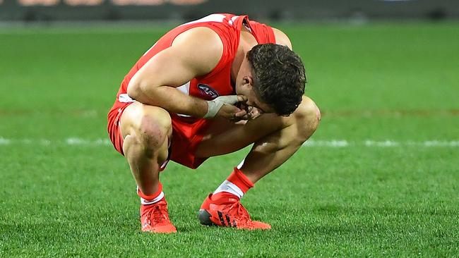 The Swans had their hearts broken in Tasmania. (Photo by Steve Bell/AFL Photos/via Getty Images).