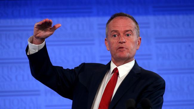 Opposition Leader Bill Shorten addressing the National Press Club in Canberra. Picture: Kym Smith