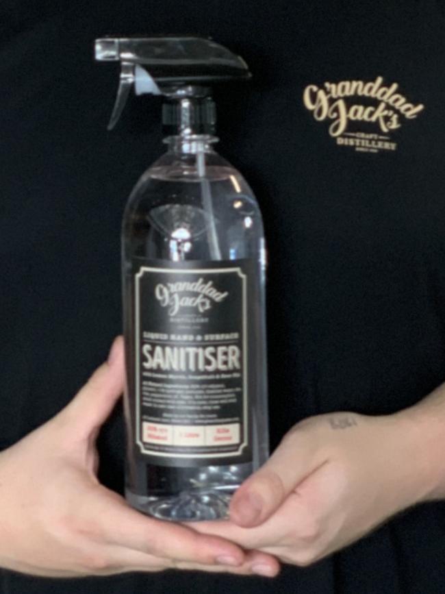 Granddad Jack's Distillery hand sanitiser comes in a trendy, and handy, spray bottle.