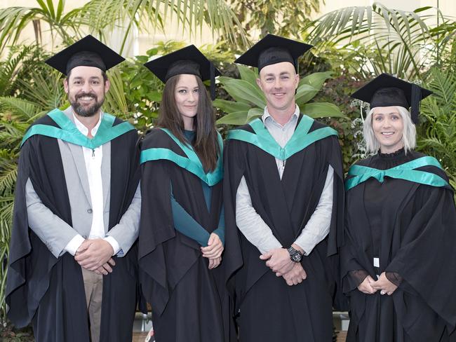 Josh Meyer, Katie Jahangiri, Chris Letchford and Sarah Elmore at the UTAS Graduation at Launceston. PICTURE CHRIS KIDD