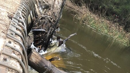 Debris has clogged the grate at Audley Weir. Picture: Ashleigh Tullis