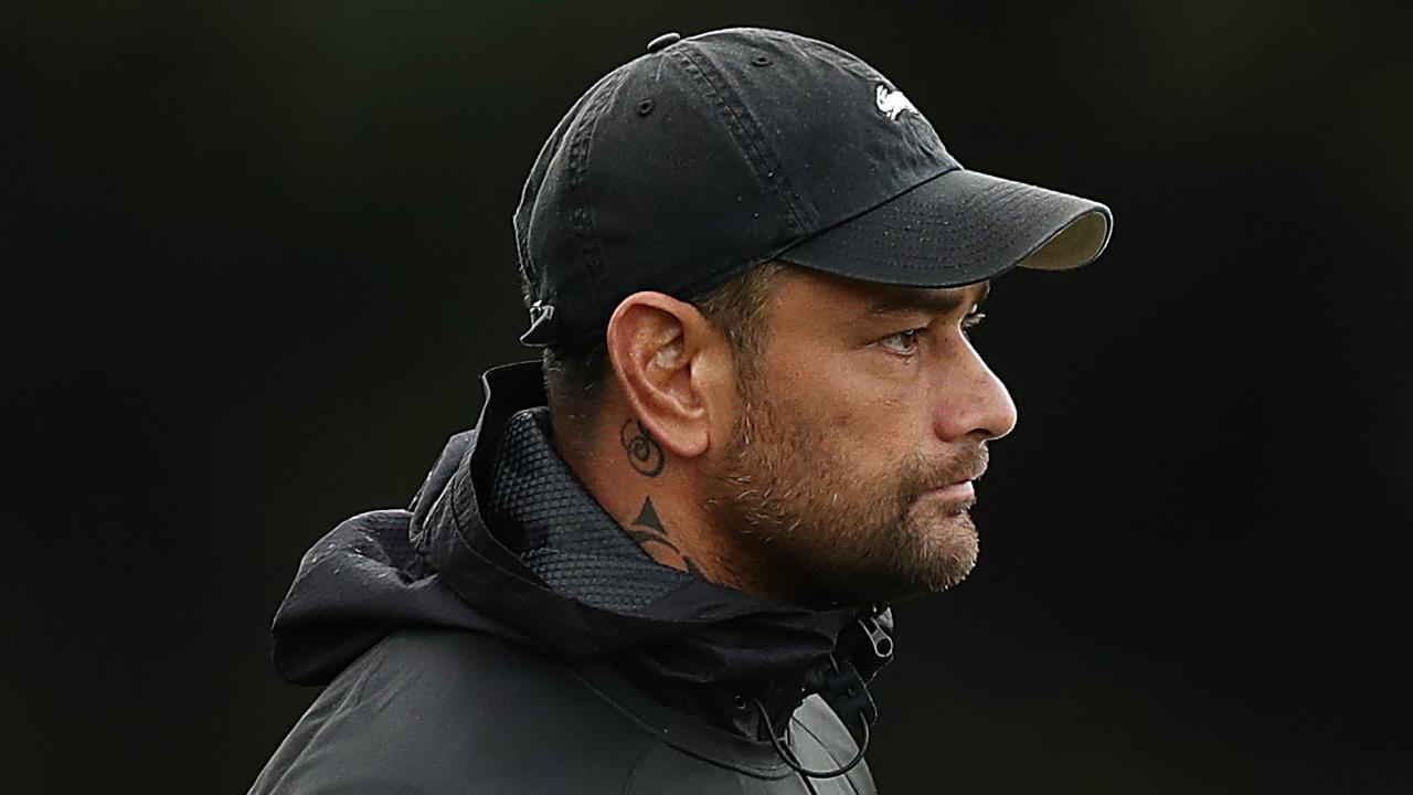 SYDNEY, AUSTRALIA - MARCH 09: Rabbitohs assistant coach John Sutton looks on during a South Sydney Rabbitohs NRL training session at Redfern Oval on March 09, 2020 in Sydney, Australia. (Photo by Mark Metcalfe/Getty Images)