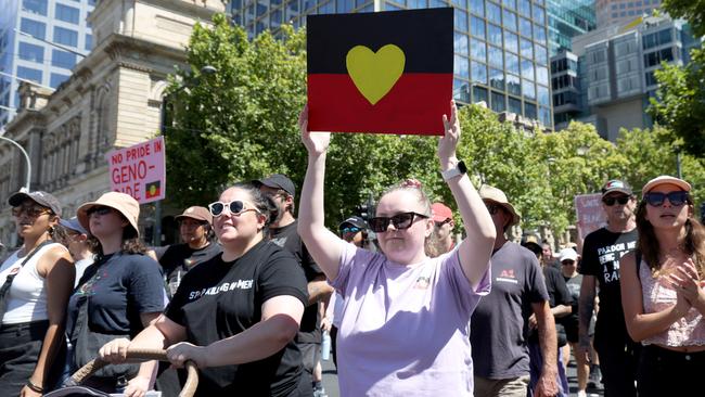 People walk the Survival day March from Victoria square down North Terrace. Picture: Kelly Barnes