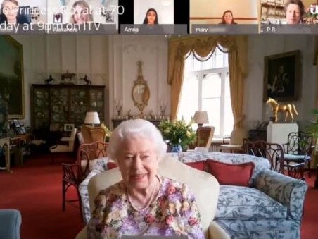 The Queen took part from Windsor Castle. Princess Anne is on the top right. Picture: Twitter