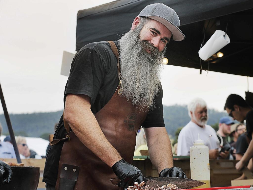 Jimi Anderson doing his barbecue thing at the Taste of the Huon show. Picture: MATHEW FARRELL