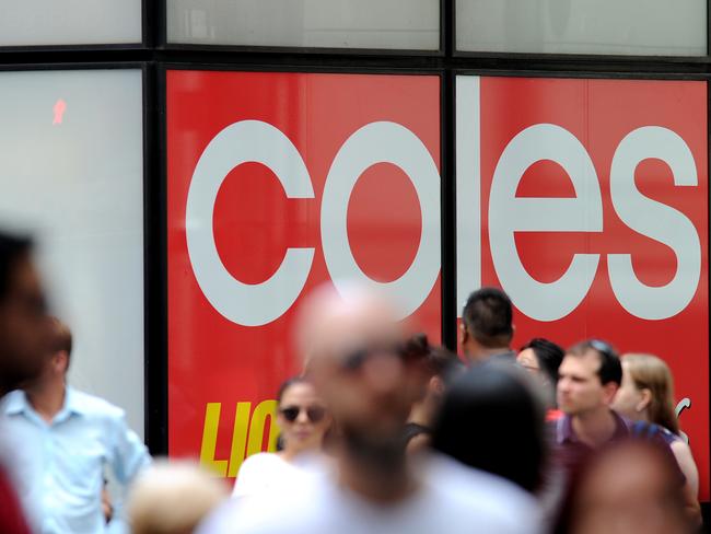 Coles supermarket signage in Sydney, Friday, Feb. 24, 2017. (AAP Image/Joel Carrett) NO ARCHIVING