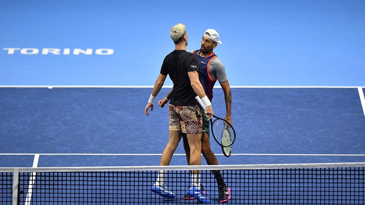 Kyrgios puts on a show, but he his signalled the singles is his priority and could yet pull out of the doubles. Picture: Getty Images.