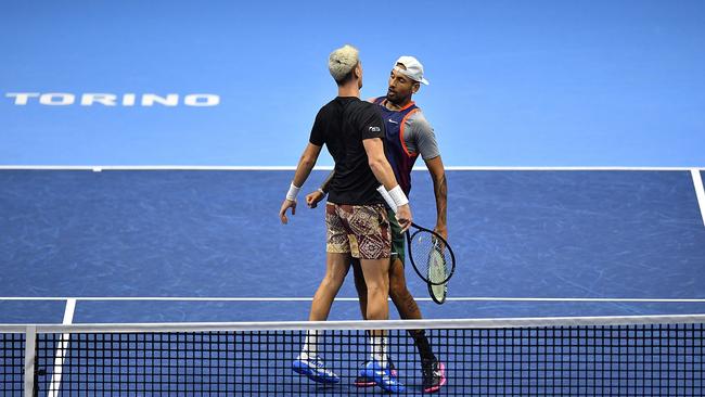 Kyrgios puts on a show, but he his signalled the singles is his priority and could yet pull out of the doubles. Picture: Getty Images.