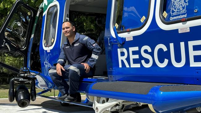 TCHHS medical superintendent doctor Preston Cardelli with the service's new rescue Leonardo AW139 helicopter. Picture: Arun Singh Mann