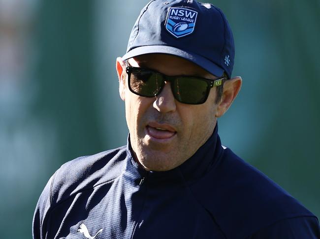 SYDNEY, AUSTRALIA - MAY 31: Blues head coach Brad Fittler looks on during a New South Wales Blues State of Origin squad training session at Coogee Oval on May 31, 2022 in Sydney, Australia. (Photo by Matt King/Getty Images)