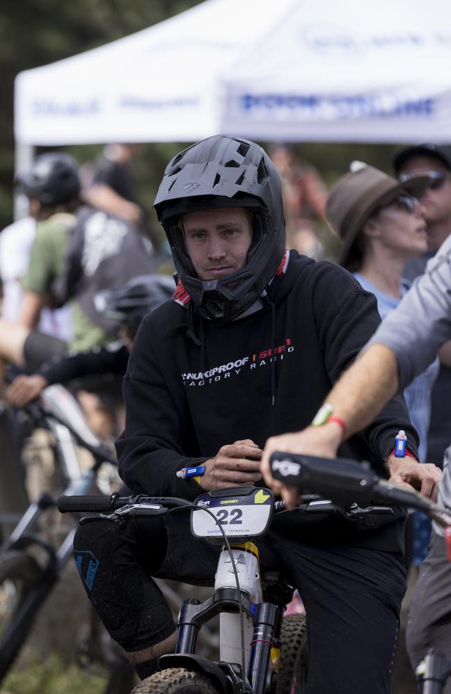 Dan Booker waiting to go for the final stage of the EDR Derby, Tasmania, 1st April 2023. Picture: Grant Viney