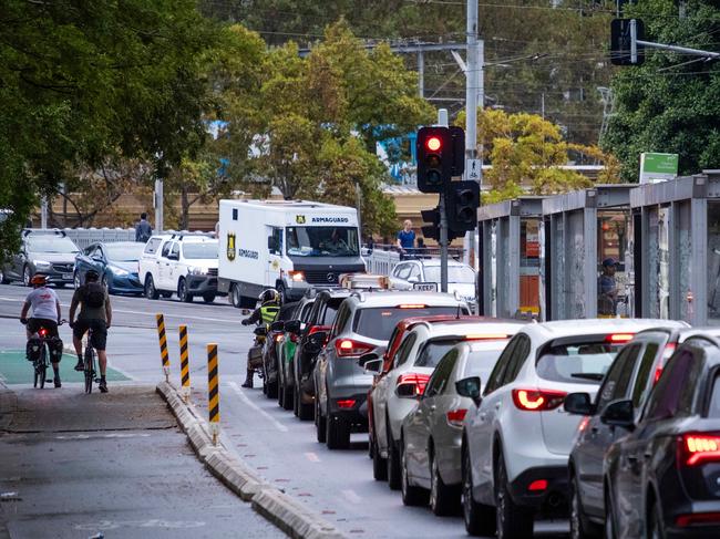 Traffic banked up on Queens Bridge St. Picture: Mark Stewart