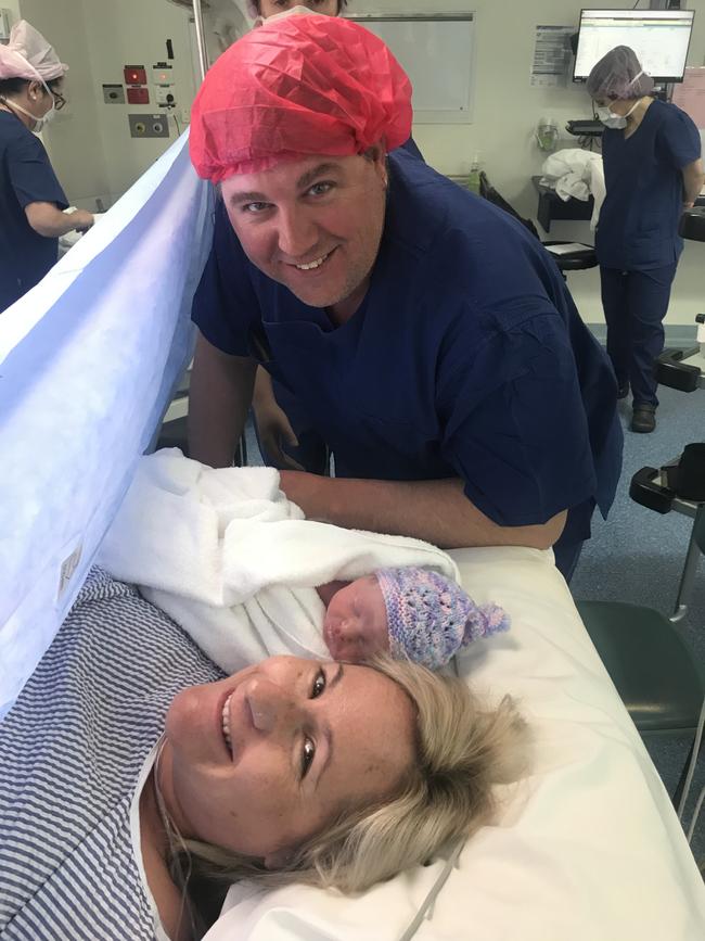 Baby Ruby Joyce Margret Sharman born in 2019 at Hobart Private Hospital with her proud parents. Deliver for Tassie Mums campaign. Picture: Tamika Sharman