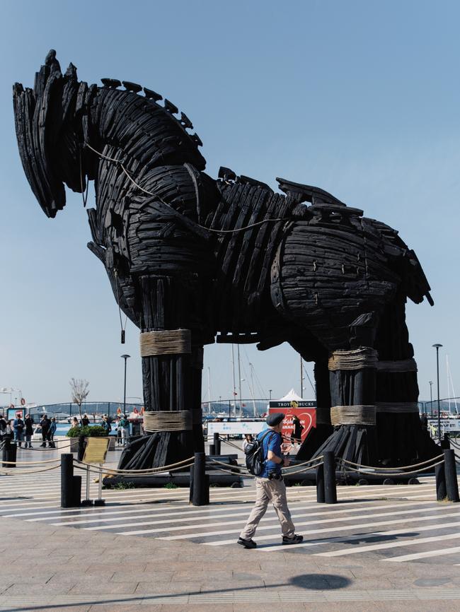 Mock-up of the Trojan Horse in Çanakkale’s marina. Picture: Thomas Gravanis.