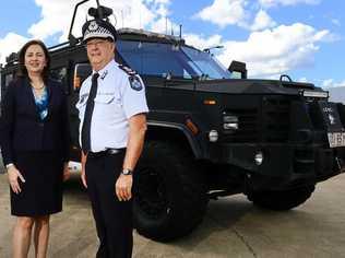 Premier Annastacia Palaszczuk, pictured with Police Commisioner Ian Stewart, has announced plans to build a new counter-terrorism facility in Wacol. Picture: David Nielsen