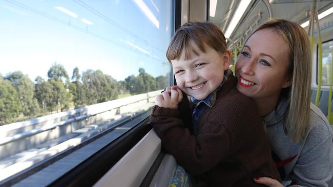 Heidi Morrison and her excited son Ollie, 5. Picture: David Swift