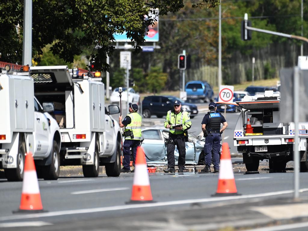 Police on scene at the Coopers Plains fatal crash. Picture: John Gass