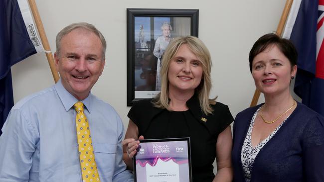 The Minister for Women Tanya Davies visits Riverstone electorate with Riverstone MP Kevin Conolly to present local mum Nicole Winram with the 2017 Riverstone Woman of the Year Award. Picture: Adam Ward