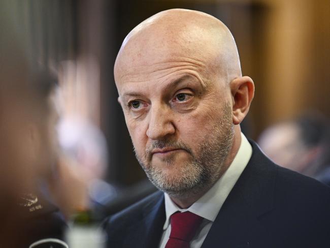 CANBERRA, AUSTRALIA, NewsWire Photos. APRIL 24, 2024: Reece P Kershaw, Commissioner of the Australian Federal Police & Mike Burgess, ASIO Director-General address the National Press Club of Australia in Canberra. Picture: NCA NewsWire / Martin Ollman