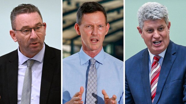 Former ministers (from left) Craig Crawford, Mark Bailey and Stirling Hinchliffe