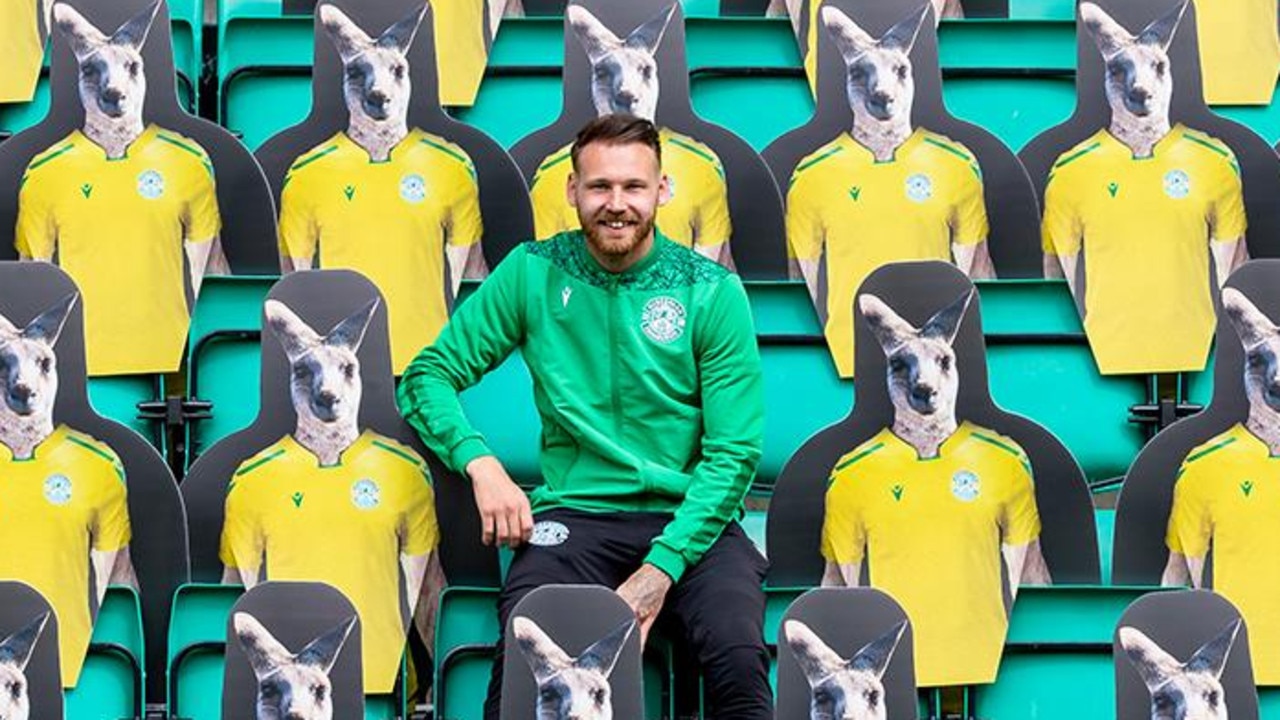 Socceroo Martin Boyle and 33 cardboard kangaroos.