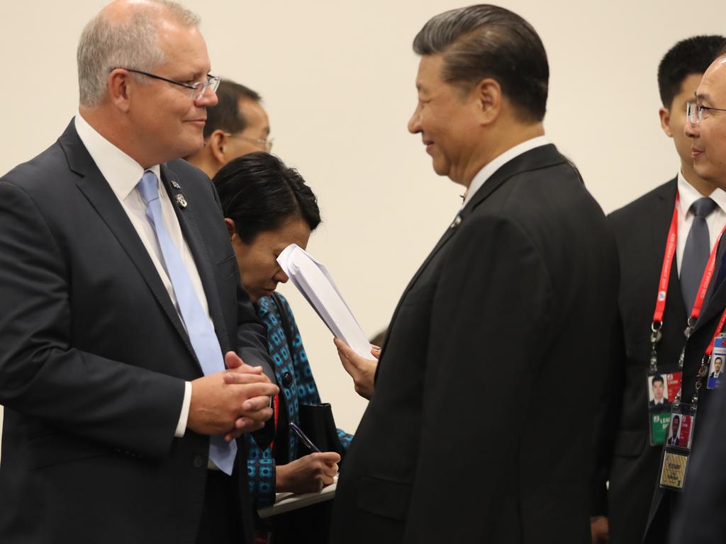 Australian Prime Minister Scott Morrison meets with President Xi Jinping during the G20 in Osaka, Japan in 2019. Picture: Adam Taylor