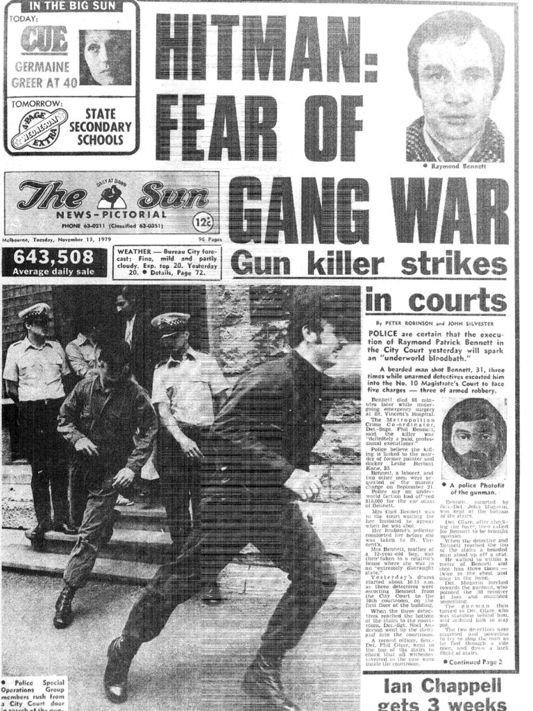 The front page of The Sun on 13 November 1979 after Bennett was gunned down.