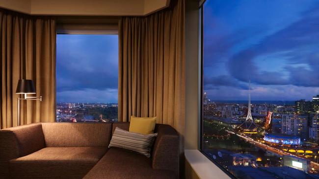 A room at the luxury Grand Hyatt in Melbourne, where Christine Holgate stayed four nights a week for nine months.